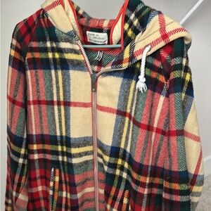 100% Virgin Wool Plaid Hooded Jacket with Zipper